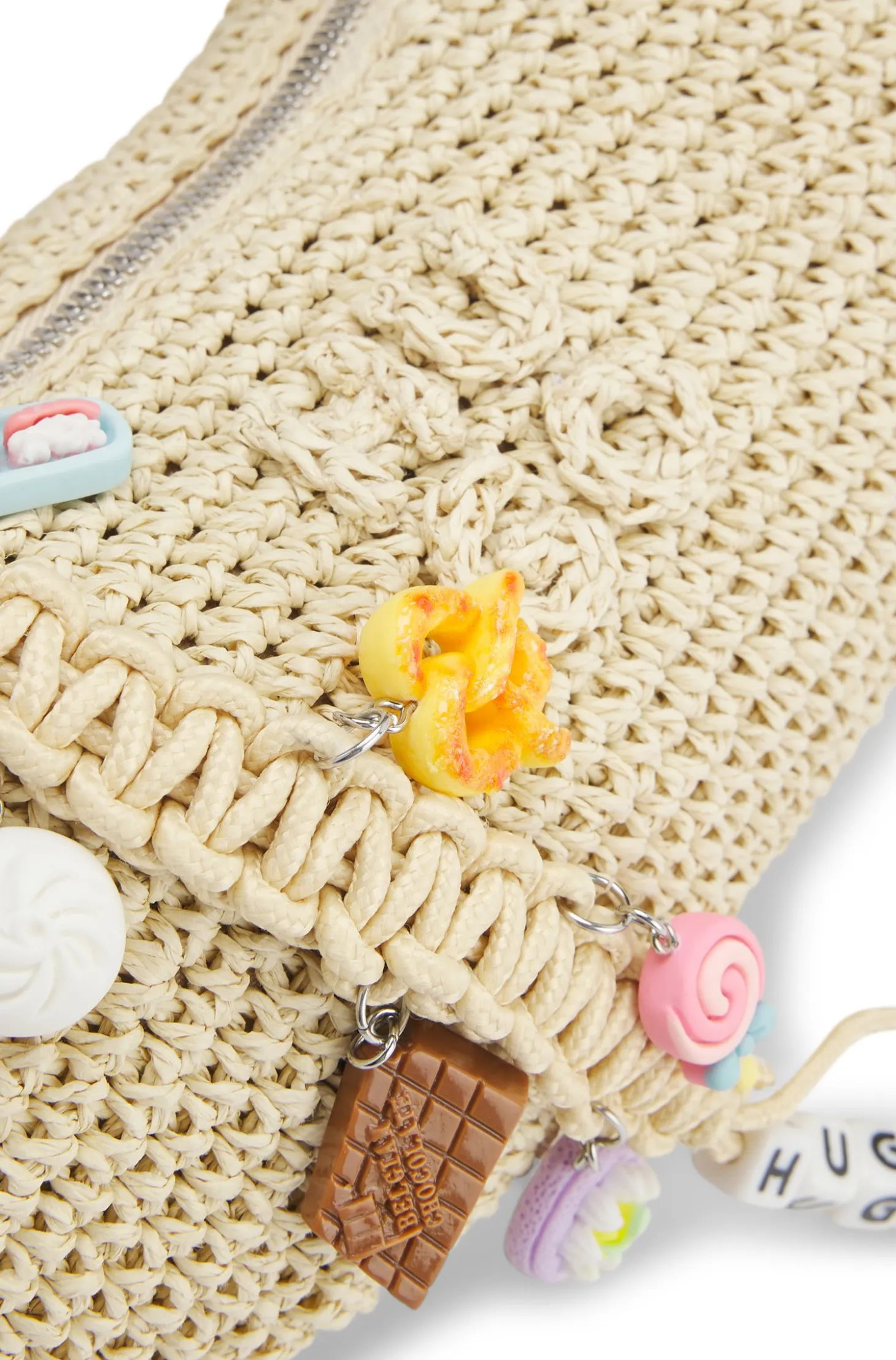 Woven hobo bag with logo charm