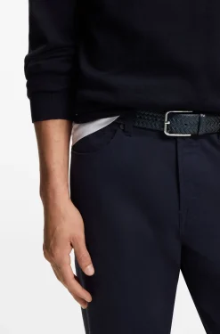 Woven-leather belt with pin buckle