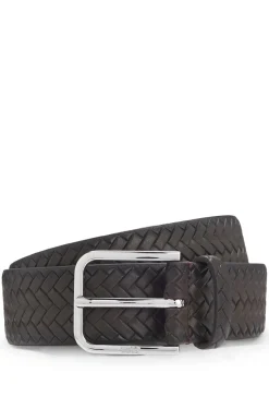 Woven-leather belt with pin buckle