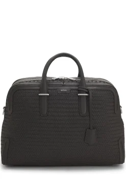 Woven-leather holdall with silver-tone logo