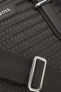 Woven-leather holdall with silver-tone logo