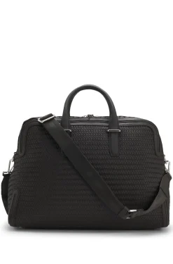 Woven-leather holdall with silver-tone logo