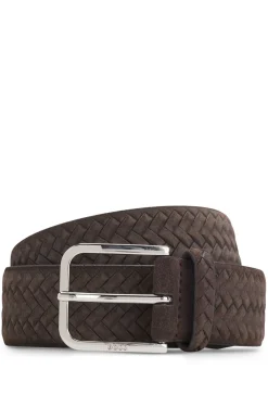 Woven-suede belt with logo buckle