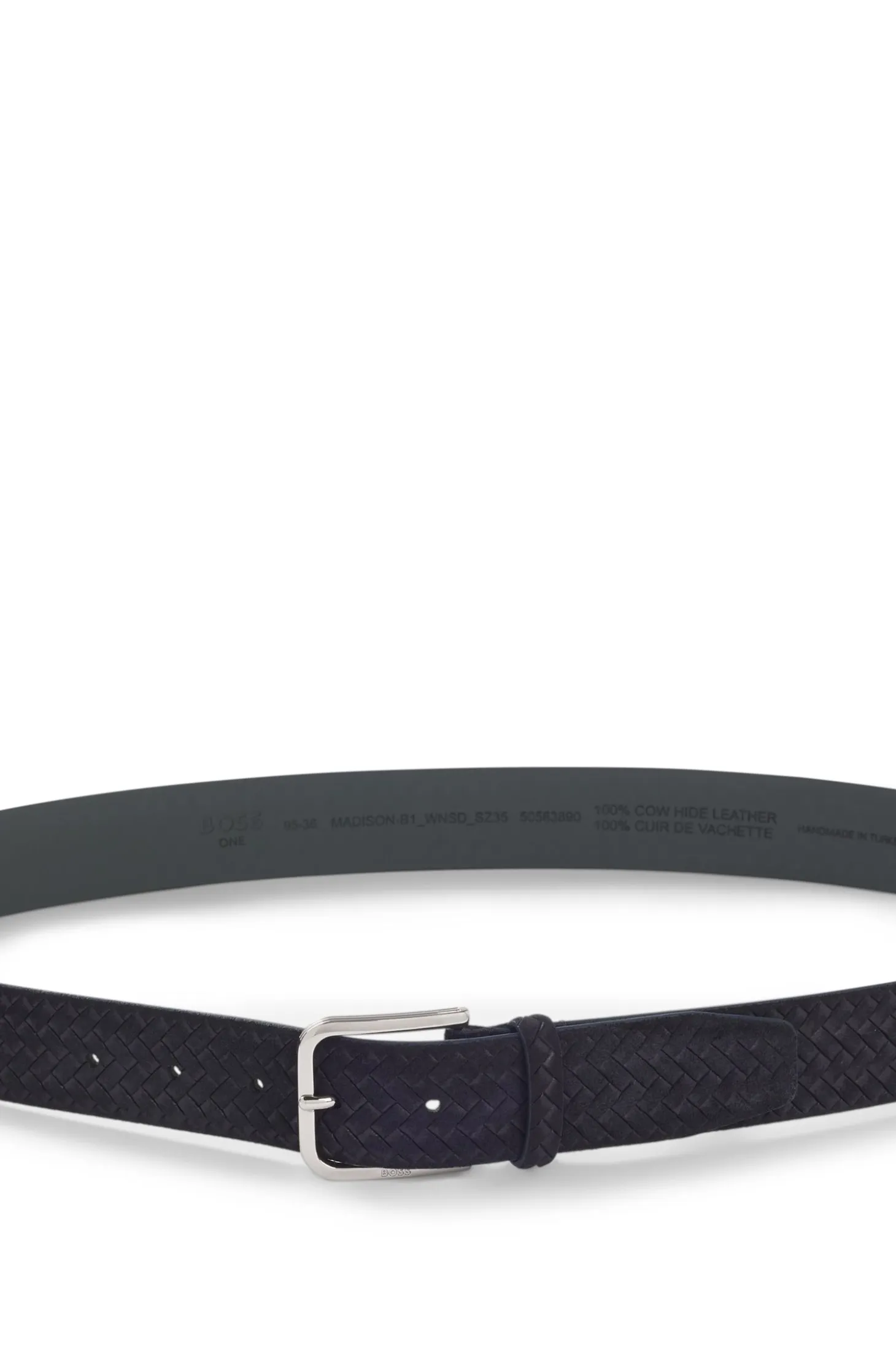 Woven-suede belt with logo buckle