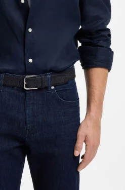Woven-suede belt with logo buckle