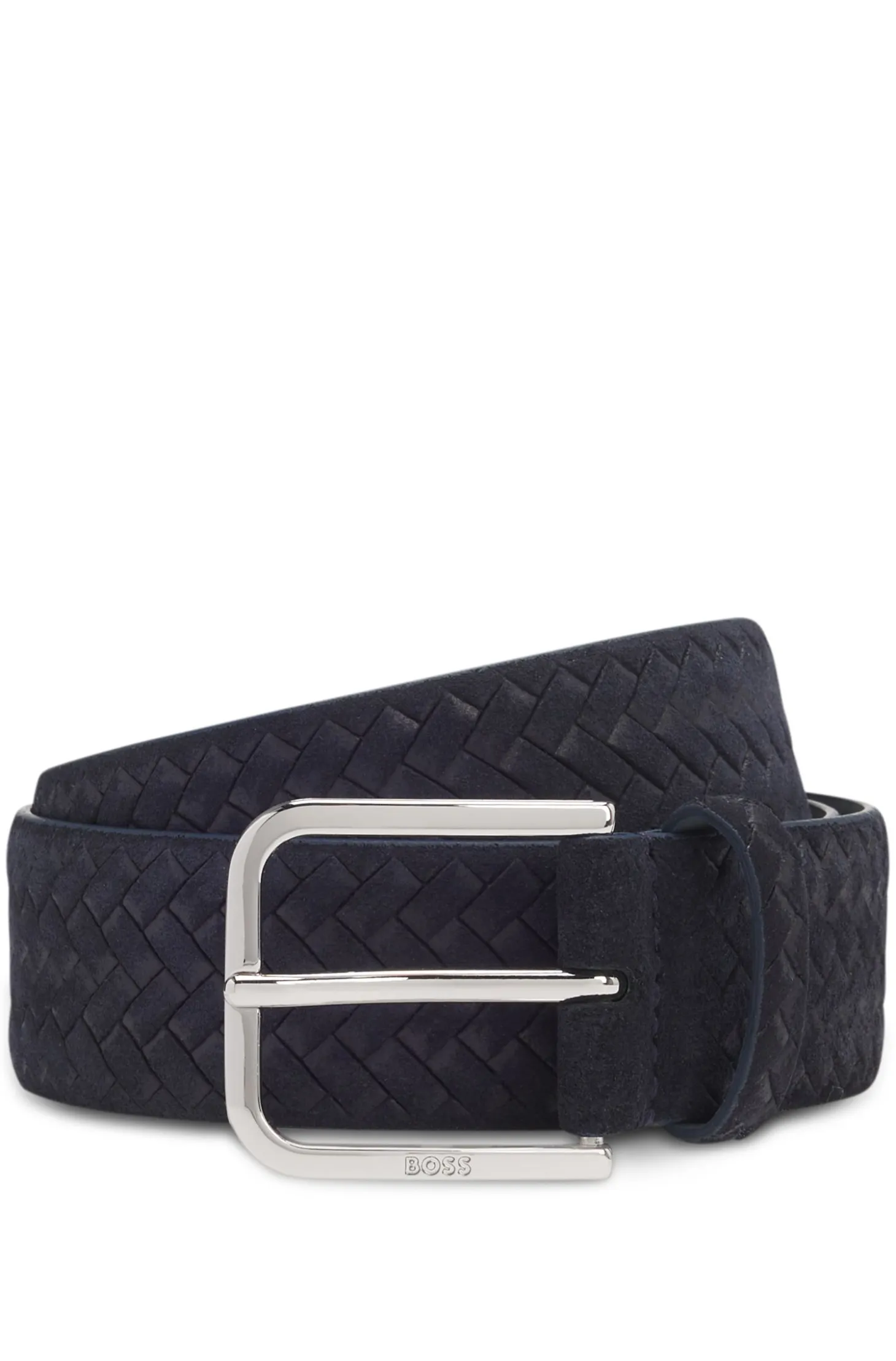 Woven-suede belt with logo buckle