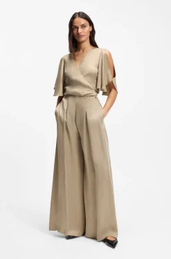 Wrap-front blouse with kimono sleeves