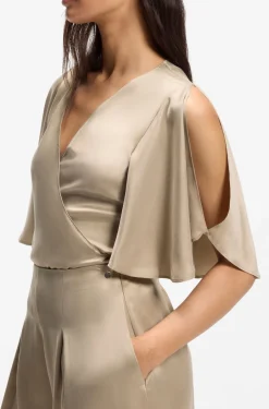 Wrap-front blouse with kimono sleeves