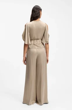 Wrap-front blouse with kimono sleeves