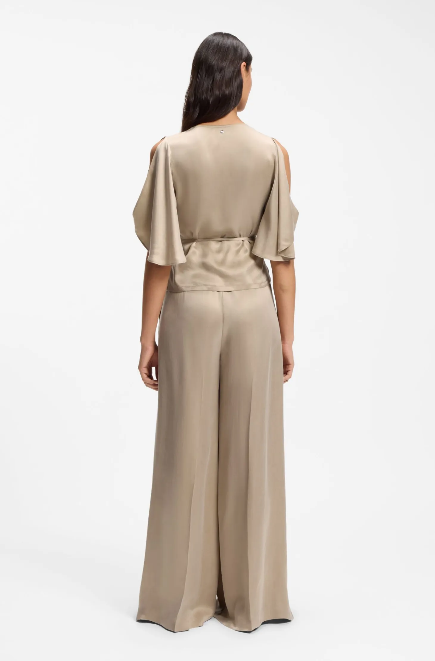 Wrap-front blouse with kimono sleeves