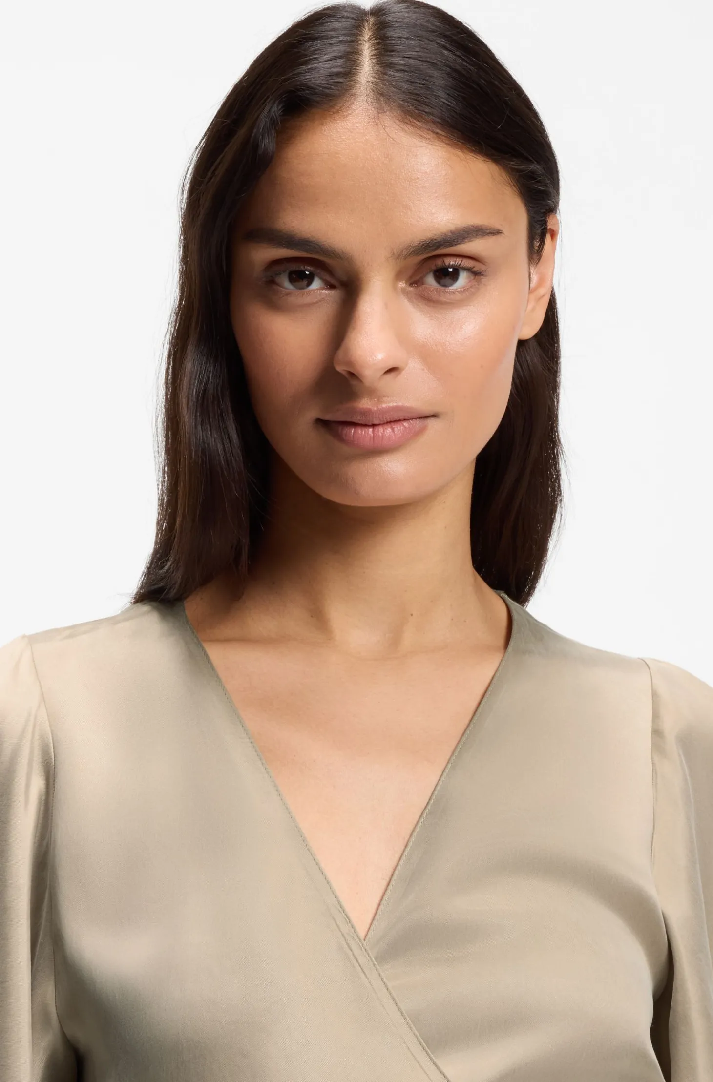 Wrap-front blouse with kimono sleeves