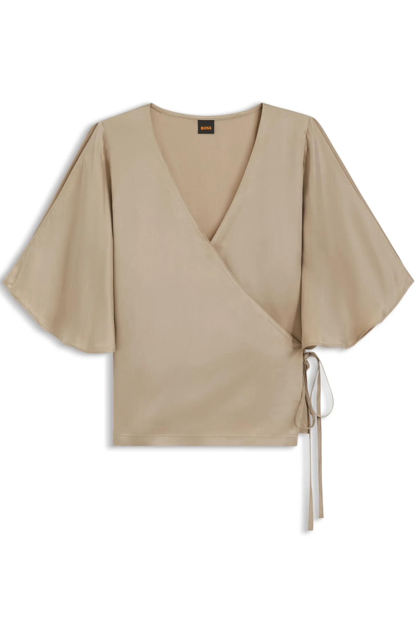 Wrap-front blouse with kimono sleeves