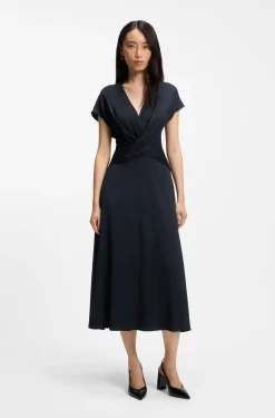 Wrap-front dress in stretch fabric