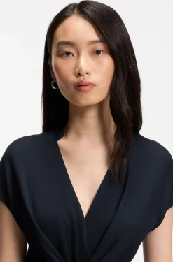 Wrap-front dress in stretch fabric