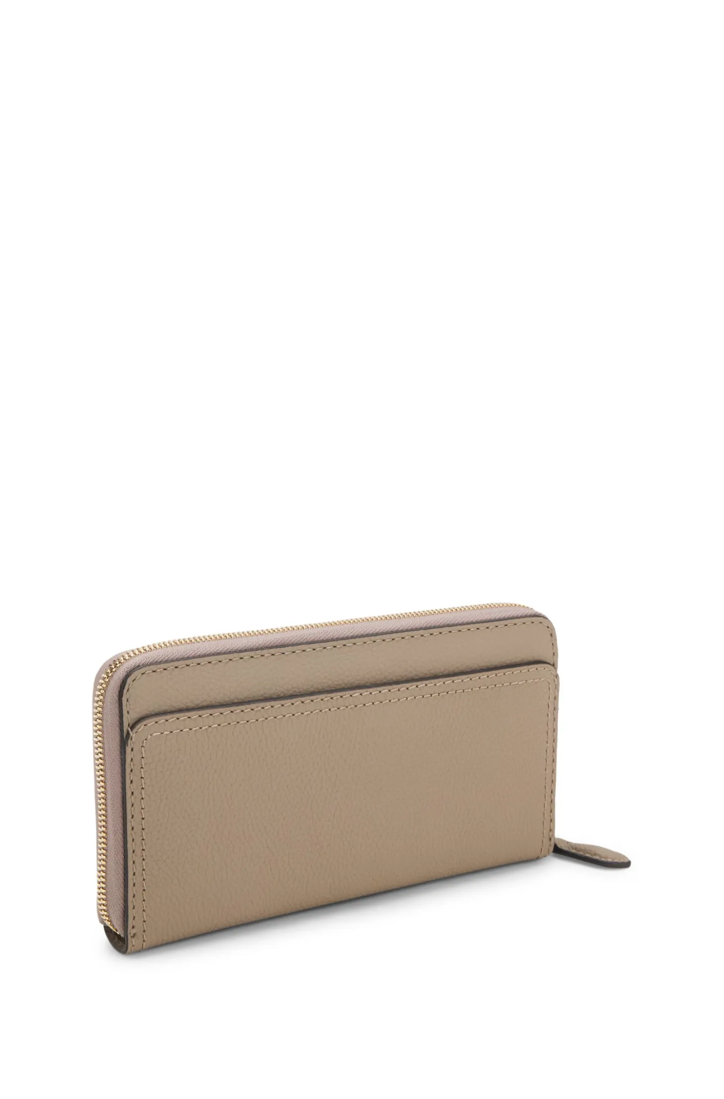 Ziparound wallet in grained leather with metallic logo lettering