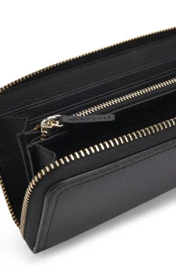 Ziparound wallet in grained leather with metallic logo lettering