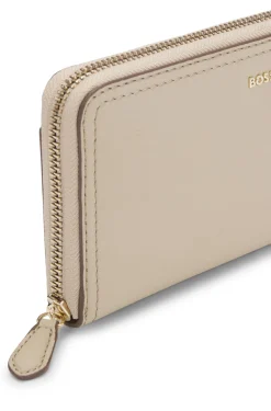 Ziparound wallet in grained leather with metallic logo lettering