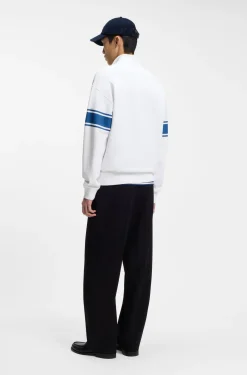 Zip-neck cotton sweatshirt with printed stripes