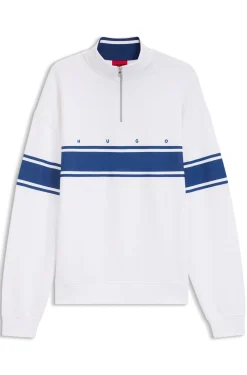Zip-neck cotton sweatshirt with printed stripes
