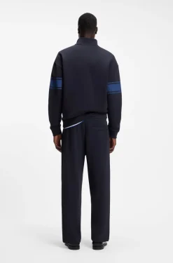 Zip-neck cotton sweatshirt with printed stripes