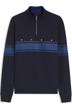 Zip-neck cotton sweatshirt with printed stripes