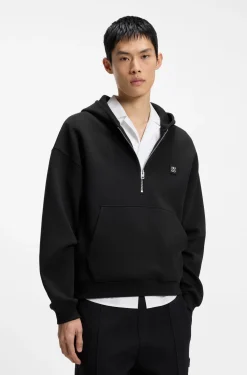Zip-neck hoodie in a structured cotton blend