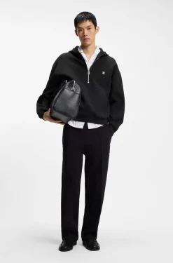 Zip-neck hoodie in a structured cotton blend