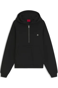 Zip-neck hoodie in a structured cotton blend