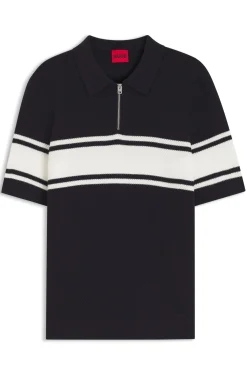 Zip-neck knit polo with block stripes