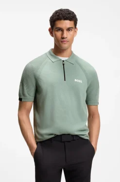 Zip-neck knit polo with body-mapping design