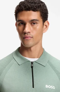 Zip-neck knit polo with body-mapping design
