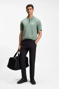 Zip-neck knit polo with body-mapping design