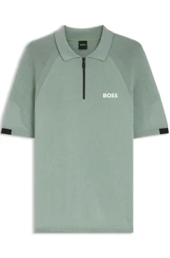 Zip-neck knit polo with body-mapping design