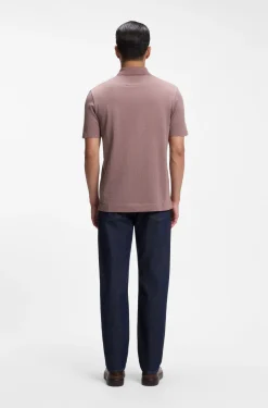 Zip-neck polo shirt in a cotton-silk blend