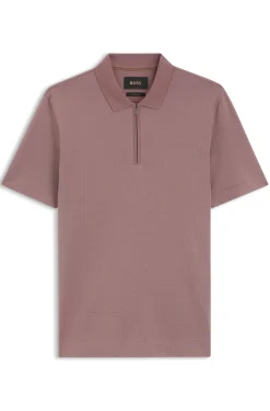 Zip-neck polo shirt in a cotton-silk blend