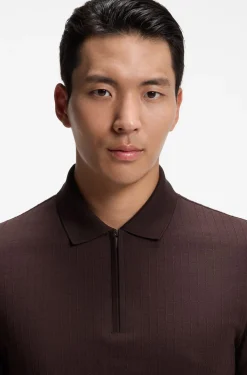 Zip-neck polo shirt in a cotton-silk blend