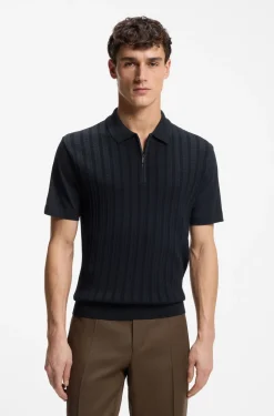 Zip-neck polo shirt in cotton and silk