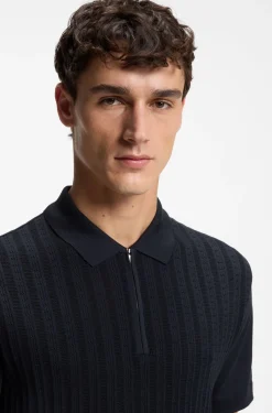 Zip-neck polo shirt in cotton and silk