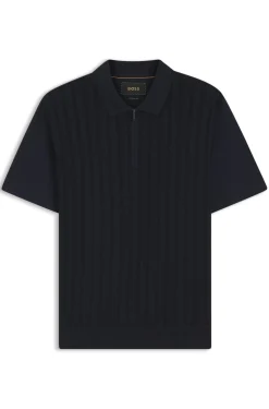 Zip-neck polo shirt in cotton and silk