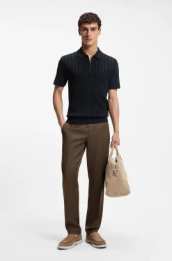 Zip-neck polo shirt in cotton and silk