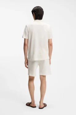 Zip-neck polo shirt in cotton and silk