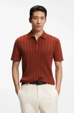 Zip-neck polo shirt in cotton and silk