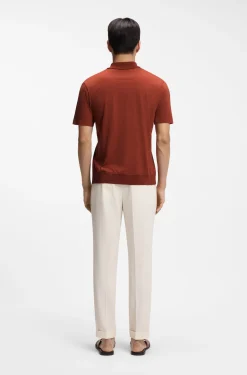 Zip-neck polo shirt in cotton and silk