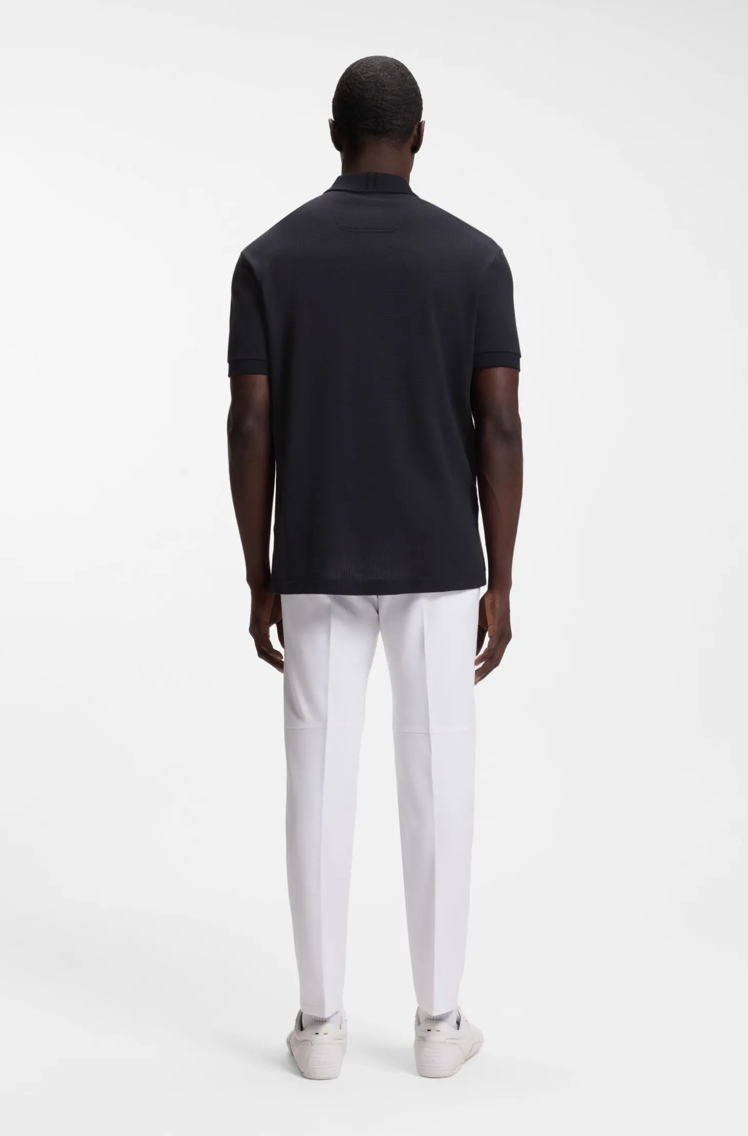 Zip-neck polo shirt in waffle jacquard