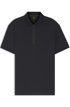 Zip-neck polo shirt in waffle jacquard