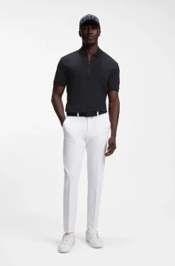Zip-neck polo shirt in waffle jacquard