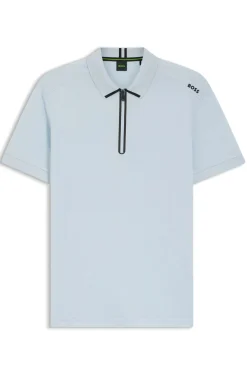 Zip-neck polo shirt in waffle jacquard