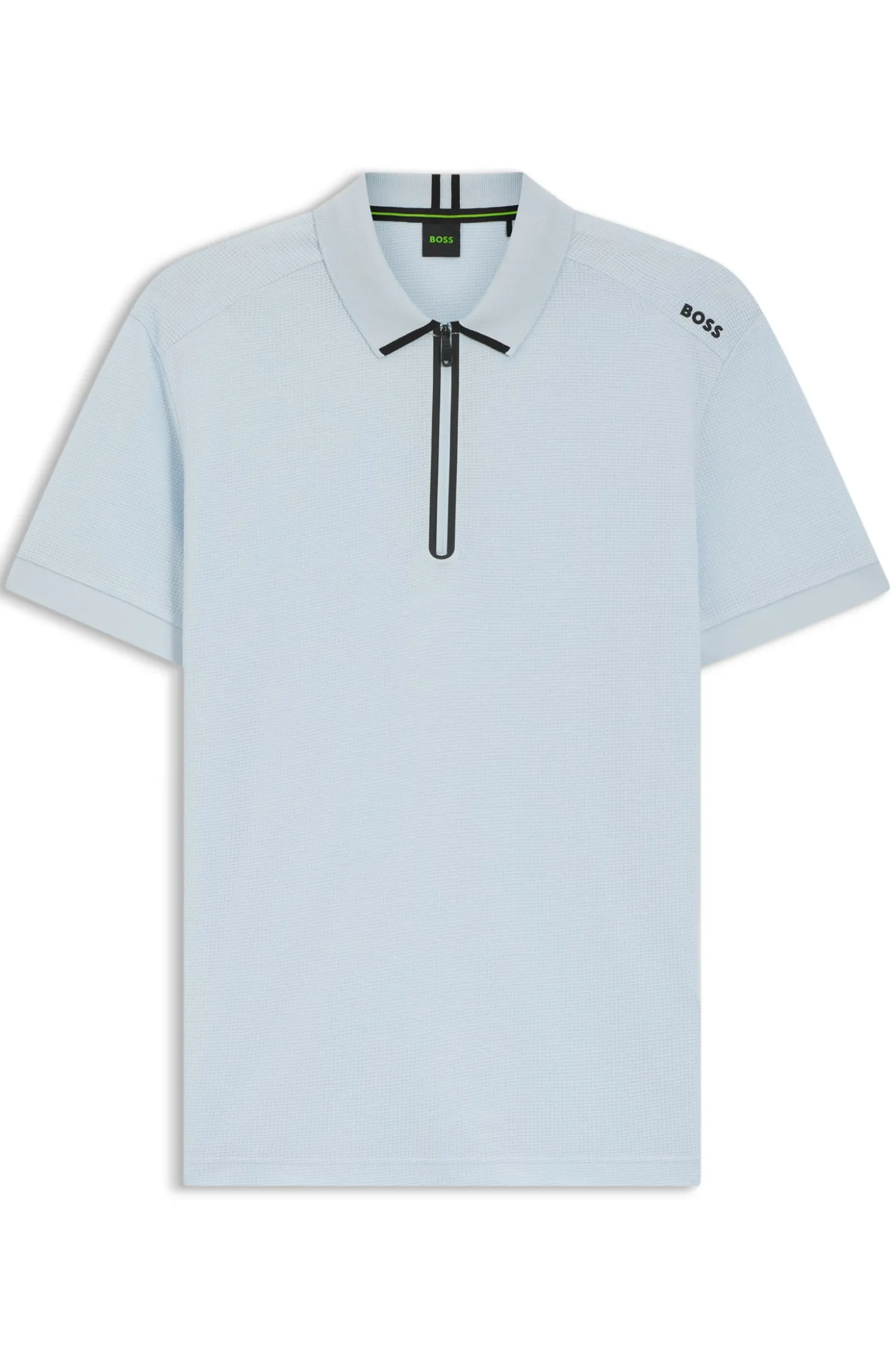 Zip-neck polo shirt in waffle jacquard