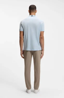 Zip-neck polo shirt in waffle jacquard