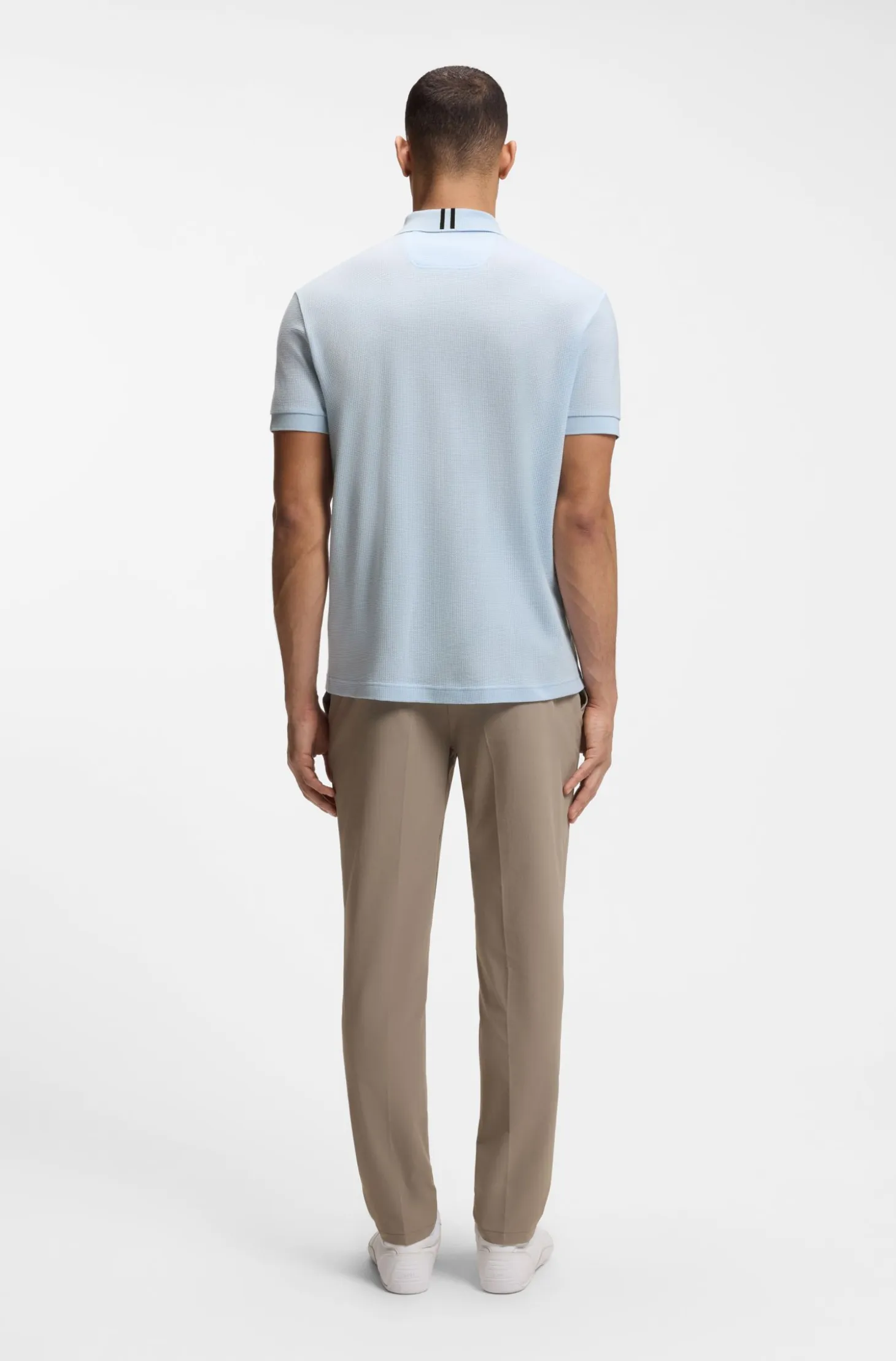 Zip-neck polo shirt in waffle jacquard